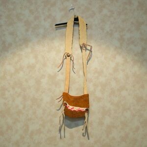 VINTAGE Tan and Brown Suede Deerskin Shoulder crossbag
